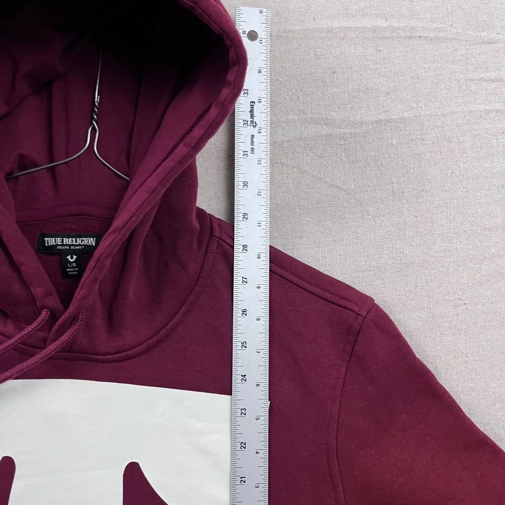 True Religion Hoodie Mens Large Burgundy Rhinestone Stud Horseshoe Logo Pullover